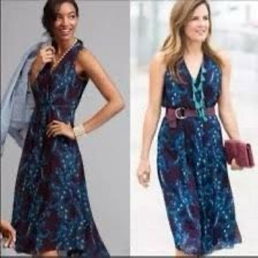 Cabi Women’s Size 8 Treasure Midi Dress Paisley Blue Sleeveless V Neck